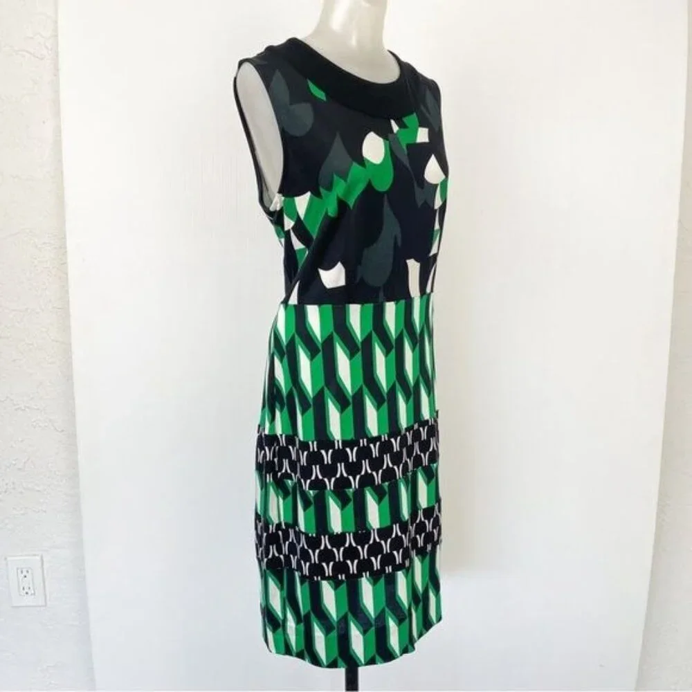Diane Von Furstenberg Silk black & green abstract print knee Length Sheath Dress